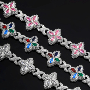 925 Silver Marquise Flower Fancy Gift Color Cross Cuban Link Chain Diamond Party Unisex <b>Bracelet</b> - Product Image 3
