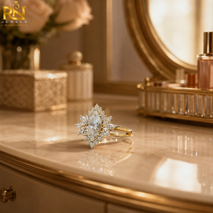 2 CT Marquise Cut Lab Grown Diamond Starburst Halo <b>Ring</b> Solid <b>Gold</b> Luxury <b>Vintage</b> Flower Cluster Engagement <b>Ring</b> 9K/14K/18K | - Product Image 4
