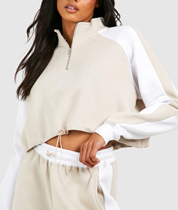 Conjunto de Sudadera con Capucha Holgada y Top Corto de Forro Polar 100% Algodón para Mujer, Tallas Grandes, con Logotipo Personalizado y Bordado Sólido, para Invierno - Product Image 4