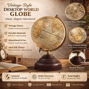 Globo Terráqueo de Escritorio Premium con Base de Madera, Hierro y Plástico |   Globo terráqueo educativo con mapa detallado para escritorio de oficina, decoración de mesa de estudio - Product Image 6