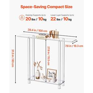 Mesa Consola Acrílica Rectangular Moderna de 2 Niveles, 7.6 x 39.4 x 31.5 cm, Transparente, para Entrada, Vestíbulo, Sala de Estar, Mesa Abierta - Product Image 3