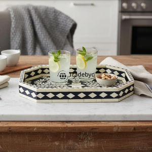 Bandeja Móvil con Incrustaciones de Hueso de Diseño Moderno, Decorativa y de Primera Calidad, por Tradebyd - Product Image 1