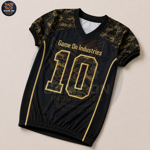 Customized Made Top Sale Black Gold American Football Uniform OEM ODM Custom Logo Private Label Jersey and Padded Pants Sets - Product Image 5