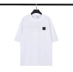 FONILBEST เสื้อยืดแขนสั้นผู้ชายสีขาวพิมพ์ลายตัวอักษร O-Neck Casual Jersey Cotton Breathable Fit - Product Image 1