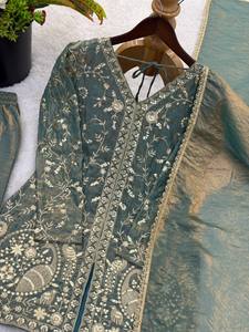 Designer <b>Green</b> <b>Silk</b> Kurti Salwar Set with Dupatta | Heavy Embroidery Party Ethnic Wear for Women - Product Image 6