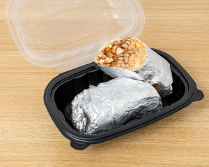 Hinged Duo-Colored PP Hoagie <b>Container</b> 9" x 6", 150pc Four Perforated Ventsear Away Hinged LidsLeak resistantMicrowave safe - Product Image 6