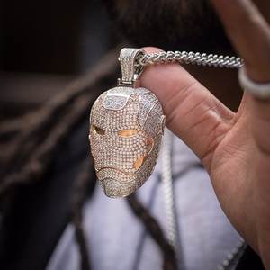 Trendy Stylish Fashionable Full Diamond Stone Made High Quality Unisex <b>Iron</b> <b>Man</b> <b>Mask</b> Pendant Hip Hop Style for Sale - Product Image 2