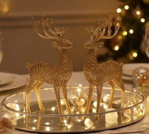 Premium Golden Metal Reindeer <b>Statues</b> Handmade Contemporary Animal Figures Set of 2 Tabletop Accessories - Product Image 5