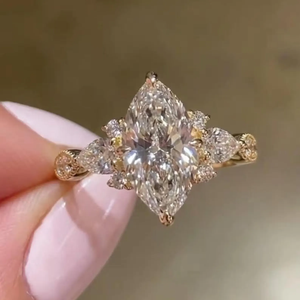 1.5 CT Marquise Cut Moissanite Three Stone Engagement <b>Ring</b> Vintage Inspired Bridal <b>Ring</b> IGI Certified 925 <b>Silver</b> Rhodium Plated - Product Image 1