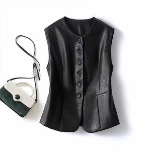 Chaleco de Motocicleta de Cuero Genuino para Mujer, con Forro de Lona, para Uso Diario, Impermeable, Transpirable, con Triple Cierre - Product Image 1