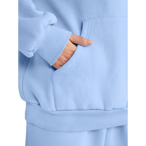 Ensemble de survêtement sans manches à capuche bleu clair pour femme, couleur unie, coupe décontractée, en molleton polyester/coton - Product Image 4