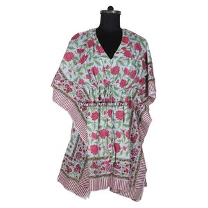 Vestido Maxi de Noche para Mujer con Estampado Artesanal, Estilo Kaftan Étnico Africano en Corte Corto KFCS171, Hecho de Algodón, Talla XL - Product Image 3