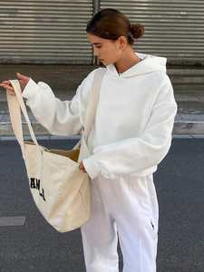 Sudadera con capucha blanca para mujer, oversize, con hombros caídos, corte holgado, estilo casual urbano, ligera, con cierre frontal - Product Image 6