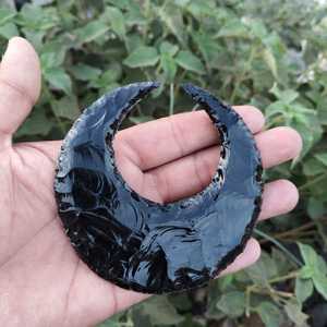 Escultura de Luna de Obsidiana Negra, Piedra Semipreciosa Pulida, Artesanía de 100 mm, Pieza de Arte Decorativa - Product Image 6