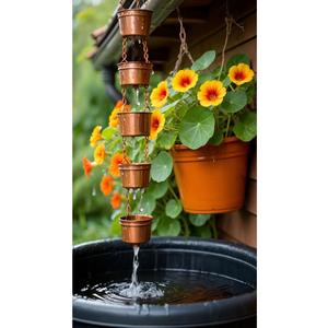 Cadena de Lluvia de Cobre de Alta Calidad para Decoración de Jardín y Hogar, Funcional Fuente de Agua Colgante que Mejora la Estética del Patio, Porche y Paisaje - Product Image 1