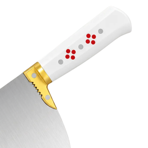 Cuchillos de Carnicero de Acero Inoxidable Plateado con Mango Blanco, Diseño de Punto Rojo, Bolster Dorado y Hoja Ancha para Cortar Carne en la Cocina - Product Image 4
