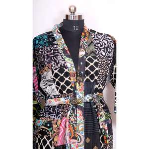 Bata Kimono de Algodón con Estampado Floral de Lujo para Mujer, con Mangas Tres Cuartos, Tela Suave y Transpirable para Invierno/Primavera/Verano - Product Image 4