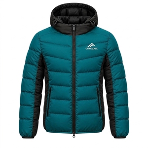 Veste matelassée à capuche pour homme, couleur bleu-vert et noir, chaude, légère, imperméable, pour l'hiver et les activités de plein air, One Apex - Product Image 1