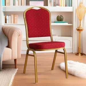 Royal Gold Red Fabric Banquet <b>Chair</b> <b>Stackable</b> Wedding Event Seating Luxury Hotel Dining <b>Chair</b> Padded Metal <b>Chair</b> for Party - Product Image 1