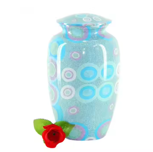 Elegante Urna Funeraria de Metal con Textura de Guijarros Azul Celeste para Cenizas Humanas, con Borde Floral Plateado Hecho a Mano, Recuerdo Conmemorativo - Product Image 2