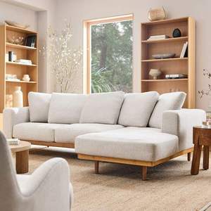 Canapé d'angle moderne en teck massif avec cadre en bois, coussins rembourrés en tissu épais et accoudoirs rembourrés pour salon intérieur - Product Image 5