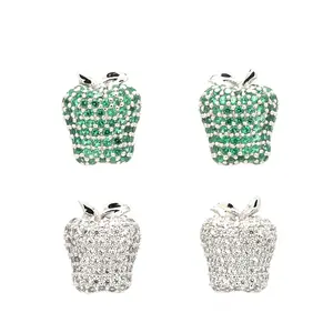 925 Sterling Silver Rhodium Plated Green Apple Crystal CZ Polished Fashion Pierced Stud Earrings Jewelry For Women