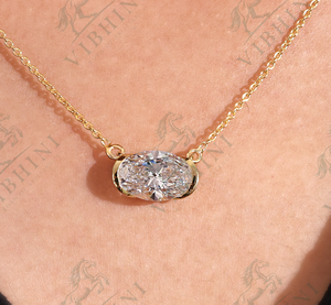 VIBHINI 3ct Oval Cut E VS1 CVD Certified Lab Diamond 14K Yellow Gold Rhodium Plated Delicate <b>Chain</b> Half Bezel Trendy Pendant - Product Image 4