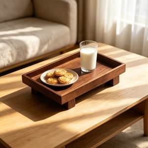 Plateau de service rectangulaire en bois naturel décoratif, design minimaliste, durable, fait main, couleur unie - Product Image 1