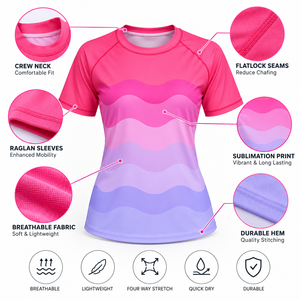 Women's Short Sleeve Rash Guard Gradient Color Sublimation Print Quick Dry <b>Swim</b> <b>Top</b> for Beachwear - Product Image 4