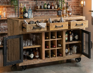 Gabinete moderno de madera maciza de mango estilo industrial rústico con ruedas de hierro y 3 cajones - Product Image 5