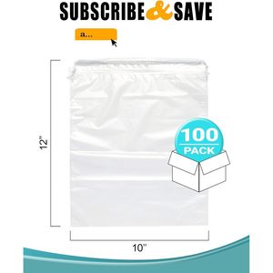 Chiaro 10 \ "X 12 \" pacchetto di borse con coulisse 100 impermeabili in polietilene porta scarpe da viaggio borse doppie cotone multiuso borse - Product Image 2