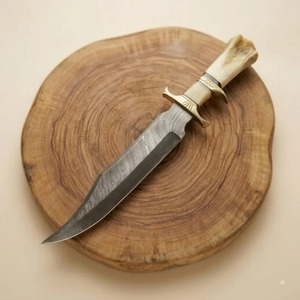 Cuchillo de Caza Bowie de Acero de Damasco con Hoja de Punta Clip y Funda de Cuero, Hecho a Mano, Hoja Fija, Supervivencia al Aire Libre, OEM Disponible - Product Image 2