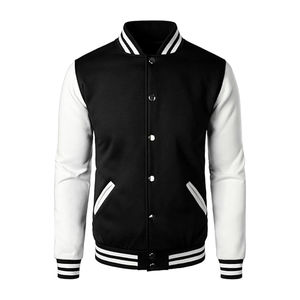 Veste universitaire personnalisée en toile noire avec manches blanches, unisexe, style Letterman, avec poignets et ourlet côtelés, boutons-pression, style baseball - Product Image 1