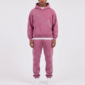 Ensemble de survêtement à capuche pour homme, imprimé à pois roses, sweat-shirt et pantalon décontractés, coupe régulière, vêtements d'automne - Product Image 1
