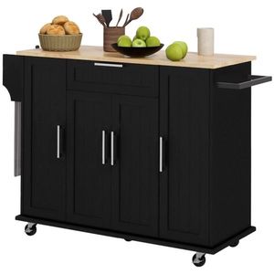 Carrello da Cucina Moderno Nero con Armadietto Contenitore, Caratteristiche Regolabili e Impermeabili, Realizzato in Acciaio al Carbonio, Quercia, Plastica e Vetro - Product Image 2