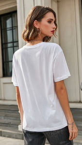 Camiseta de mujer con hombros caídos, estilo oversize, estampada, cuello redondo, ligera y holgada, para uso casual - Product Image 4