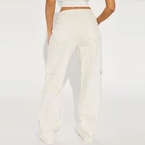 Wholesale Mid Waist Loose Breathable Lightweight 100% Cotton Ladies <b>Cargo</b> Pant New Arrival Casual Wear Fleece Flared Quick Dry - Product Image 2
