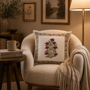 Decorative Cotton Cushion <b>Cover</b> with Hand Block Floral Print <b>for</b> <b>Sofa</b> Living Room Bedroom Home Styling - Product Image 2