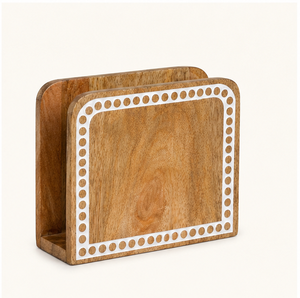 Wholesale Handmade Mango Wood Napkin Holder With Elegant White Beaded Inlay Rustic Farmhouse Wooden Tissue Stand For Kitchens - Product Image 5
