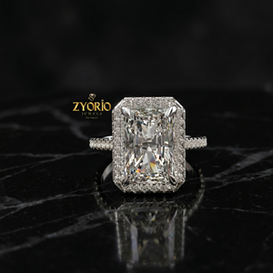 925 <b>Silver</b> <b>Emerald</b> Cut Lab Grown Diamond Halo Engagement <b>Ring</b> for Women Elegant Pave Bridal <b>Ring</b> - Product Image 2