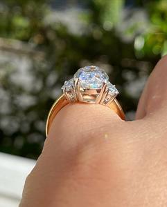 3 Carat Oval Cut <b>Diamond</b> with Two Tapered Baguette Side Stones Knife Edge Basket Set Engagement <b>Ring</b>, IGI Certified - Product Image 4