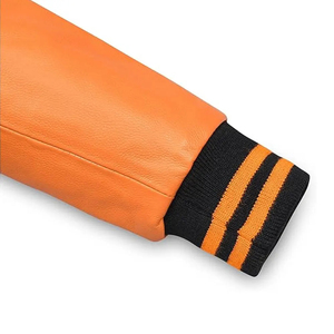 <b>Men's</b> Black Orange Varsity <b>Jacket</b> PU Leather Sleeve Casual <b>Baseball</b> Coat Turn-down Collar Button Closure Autumn Wear - Product Image 4
