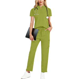 Unisex Medical <b>Scrub</b> Suit Set Cotton Polyester Twill Short Sleeve Top Straight Leg Pants Healthcare Hospital Clinic Beauty <b>Salon</b> - Product Image 1