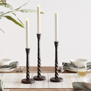 Forged Twisted Cast Iron Taper Candle Holder Set Of 3 Rustic <b>Black</b> Powder Coated Metal <b>Candlesticks</b> For Modern Table Decoration - Product Image 1