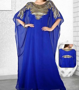 Black Embroidered <b>Gold</b> Neckline Long Sleeve Floor Length Modest Polyester Plus Size <b>Evening</b> Party <b>Dress</b> for Women Middle East - Product Image 2