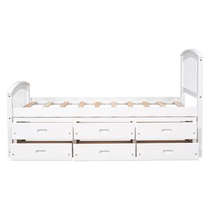 Letto a piattaforma in legno massello con 6 cassetti, bianco, per bambini - Product Image 5