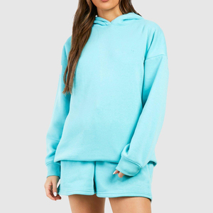 ชุดเสื้อสเวตเตอร์มีฮู้ดสีฟ้าอ่อนสำหรับผู้หญิง ทรงหลวม ใส่สบาย แขนยาว สีพื้น มีกระเป๋าข้าง ใส่ได้ในฤดูใบไม้ผลิ - Product Image 2