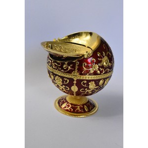 Vintage Red Gold Plated Round Desktop Ashtray with Floral <b>Design</b> for Home Decor Amazingly Crafted <b>By</b> HRCRAFTVERSE - Product Image 1