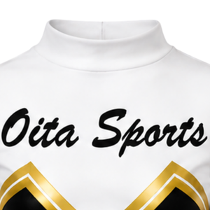 Ensemble uniforme de cheerleading noir et or sublimé à manches longues avec jupe plissée, tenue de sport athlétique pour l'entraînement et la performance, personnalisable - Product Image 6