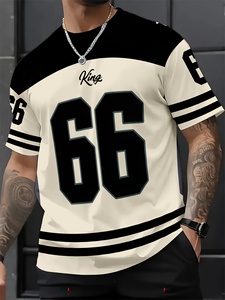 Camiseta Deportiva de Manga Corta para Hombre, Transpirable, Antipilling, con Estampado Digital # Diseño de 66 Rayas Blancas y Negras, 150g Poliéster - Product Image 2